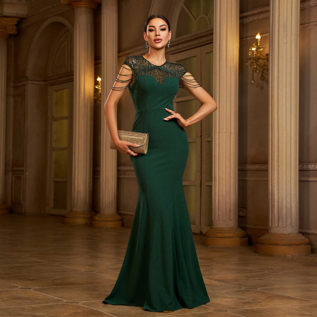 Sleeveless round neck fishtail evening dress dress